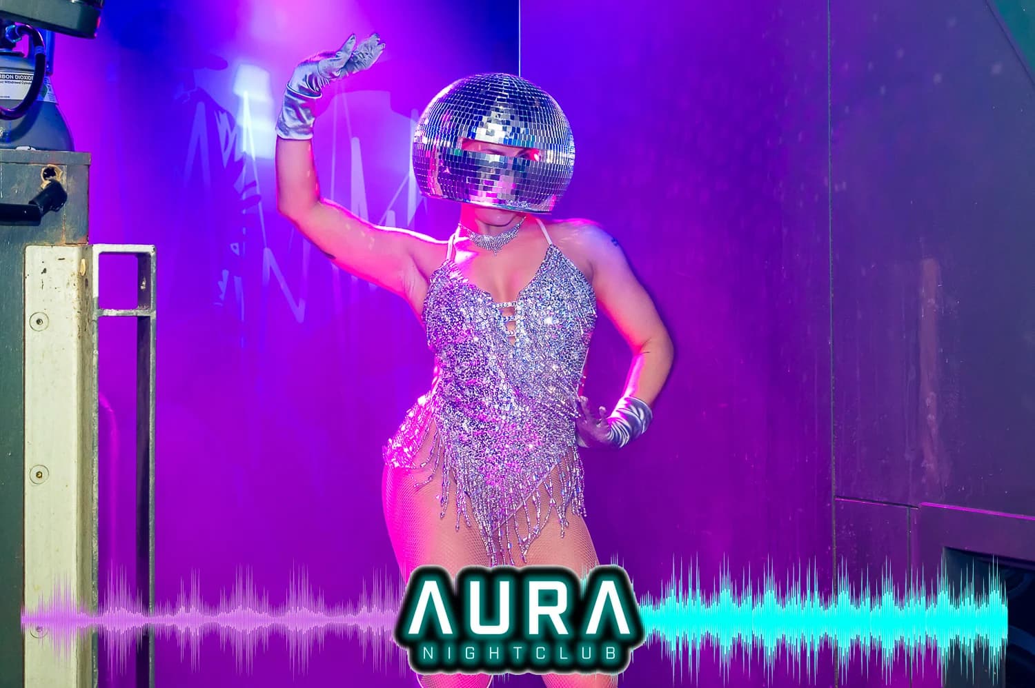 Live entertainment with disco ball performer